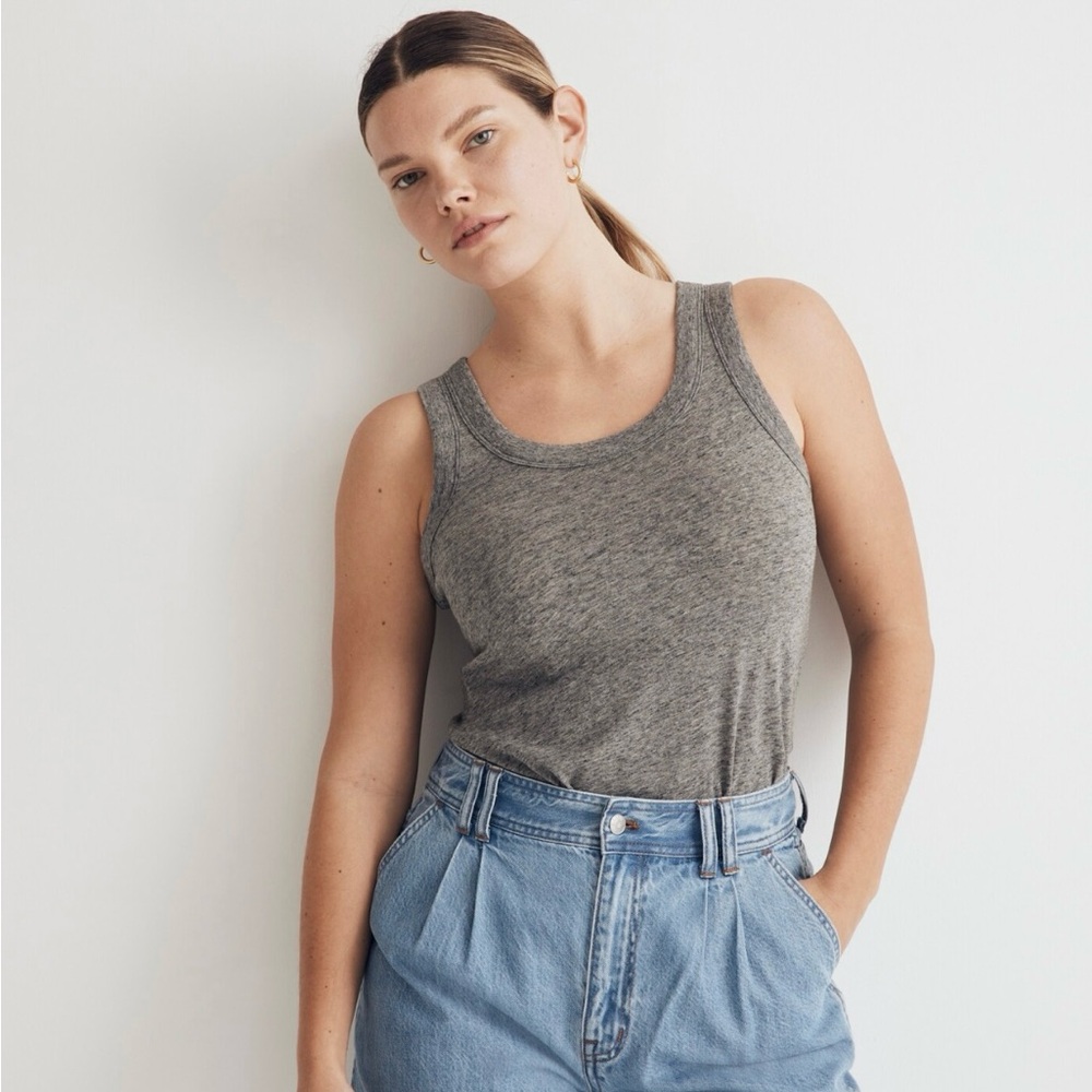 Madewell Whisper Cotton Scoopneck Tank Top Size Small in Heather Iron NWT
